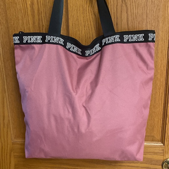 PINK Victoria’s Secret Zip Top Nylon Canvas Mauve Black Carry bag NWOT - Picture 2 of 7